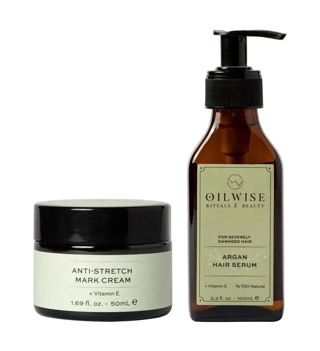 Oilwise Anti Stretch Cream & Argan Hair Serum Set